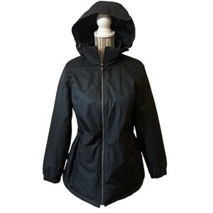 ZeroXposur Coat Small Black Hooded Ski Jacket Waist Ties Zip-Up Zippered Pockets